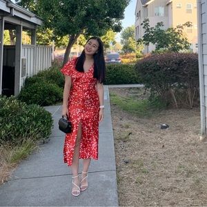 Top shop women red white poke dots maxi dress